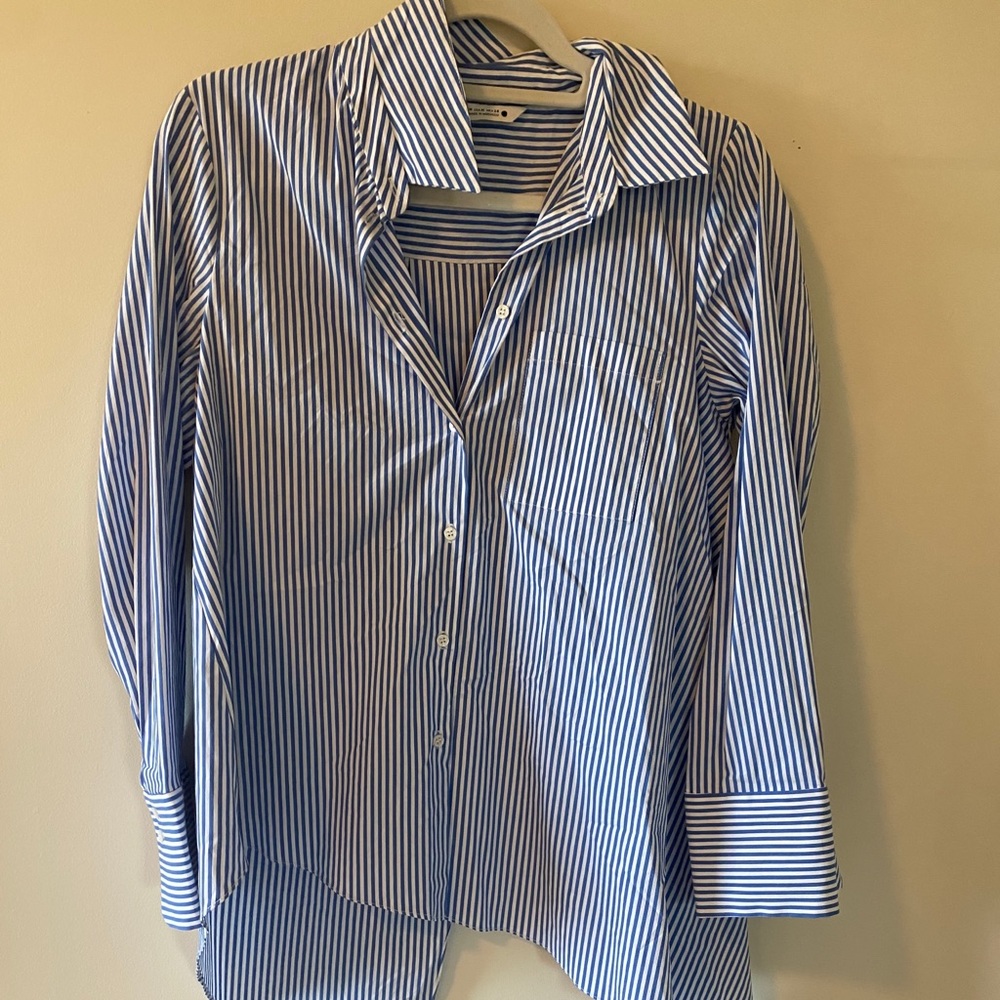 Zara blue/white striped asymmetric button down